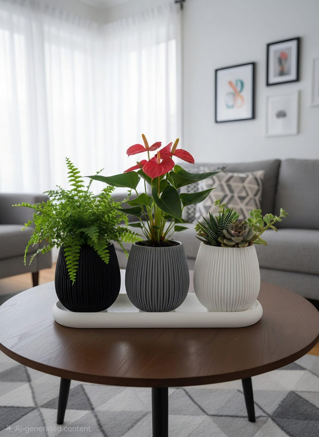 3D Printed Fluted Succulent Planter Trio | Nordic Style PLA Pots with Drainage Tray