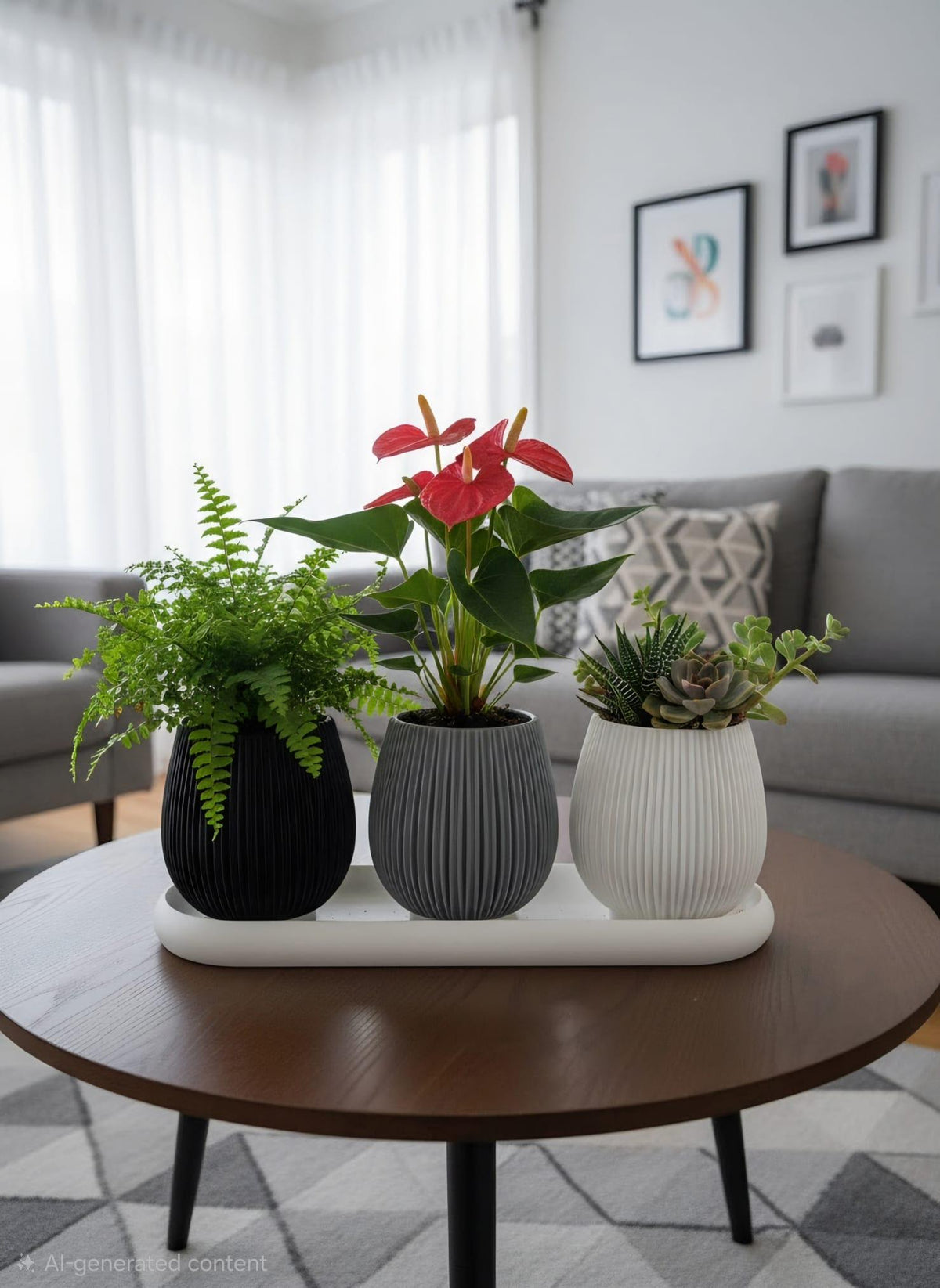 3D Printed Fluted Succulent Planter Trio | Nordic Style PLA Pots with Drainage Tray