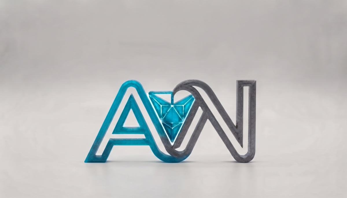The A&NPrints3D logo, a 3D-printed AN in teal and grey