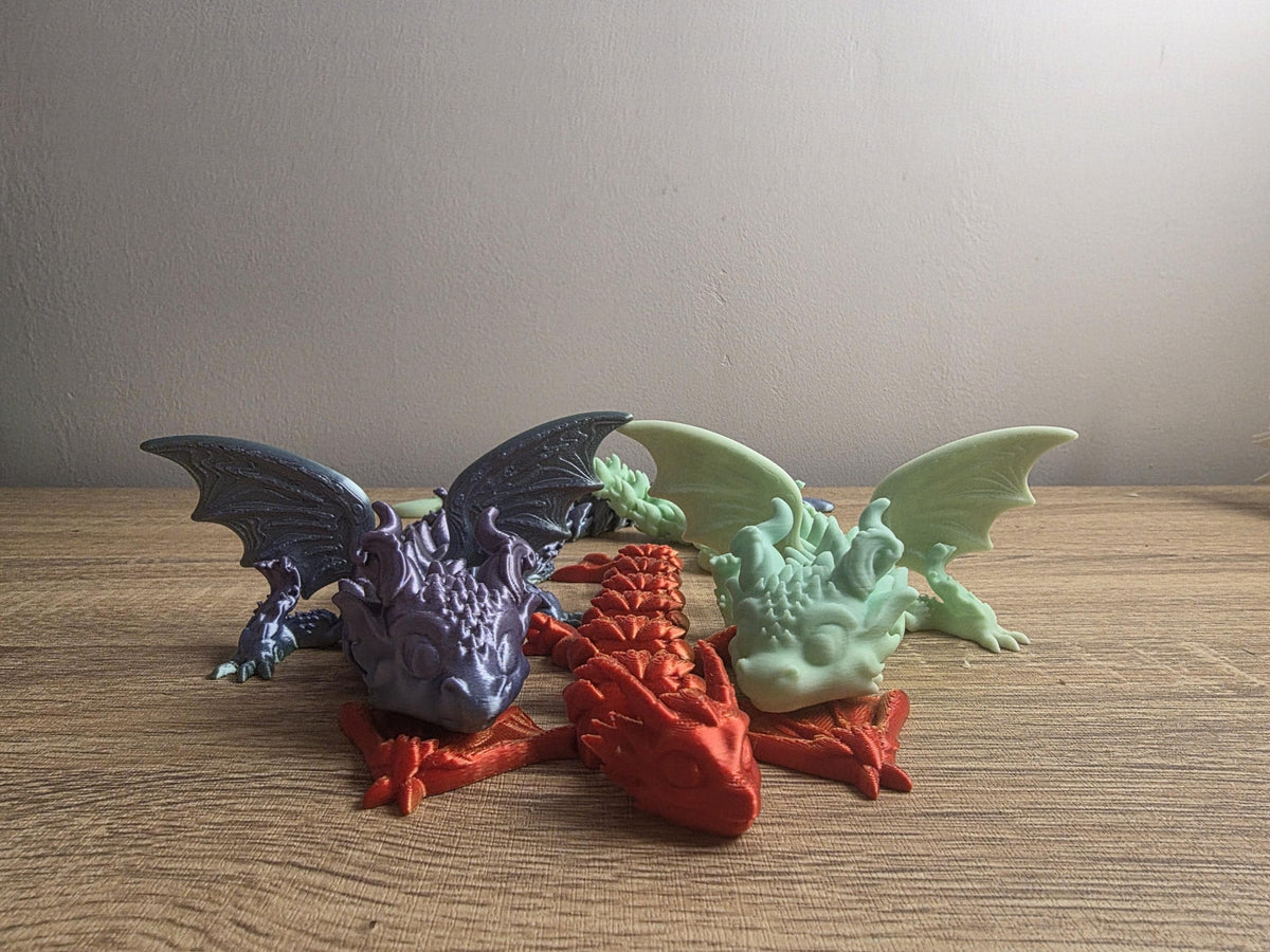 Articulated 3D Printed Baby Dragon Toy | Flexi Winged Dragon Figurine