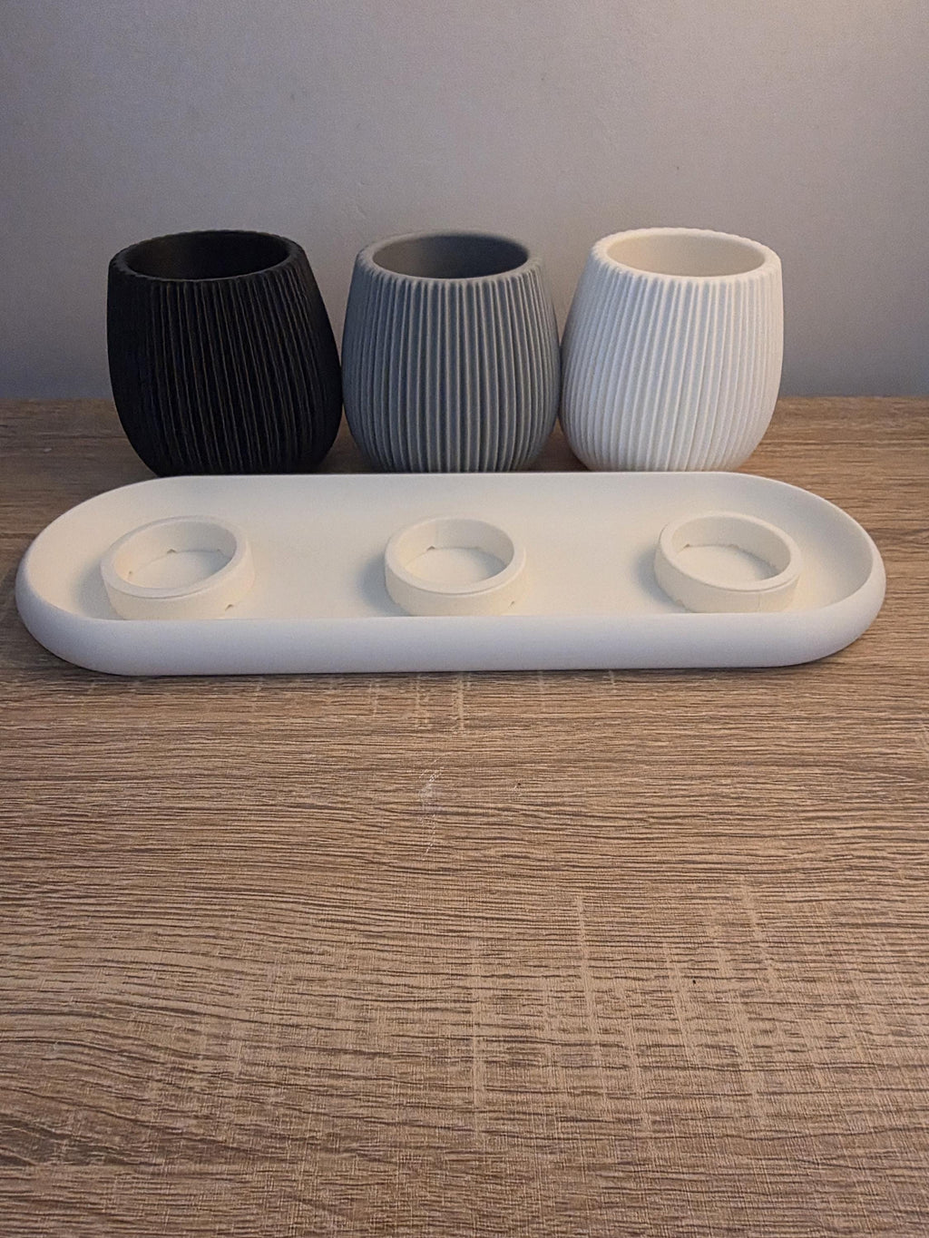 3D Printed Fluted Succulent Planter Trio | Nordic Style PLA Pots with Drainage Tray