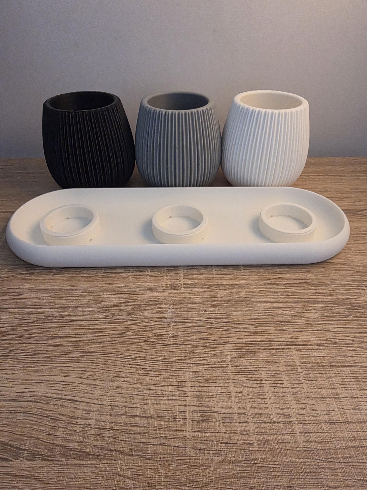 3D Printed Fluted Succulent Planter Trio | Nordic Style PLA Pots with Drainage Tray